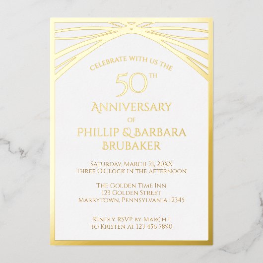 Invitation En Aluminium Elégante Arc Golden 50e fête Mariage Anniversaire (Recto)