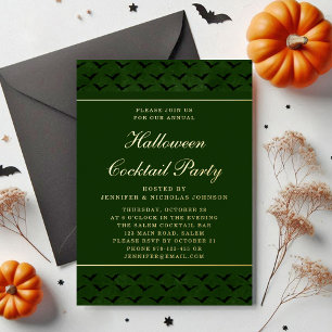 Invitation En Aluminium Élégante Bats verts Halloween Cocktail Party Gold