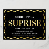 Invitation En Aluminium Elégante Black and Gold Surprise fête d'anniversai (Recto)