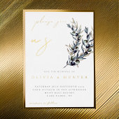 Invitation En Aluminium Élégante Branche d'olive Mariage blanc et or
