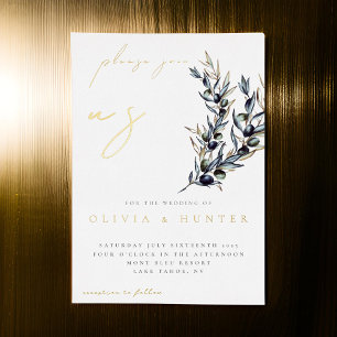 Invitation En Aluminium Élégante Branche d'Olivier Mariage Blanc et Or