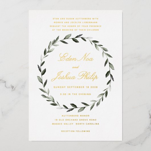 Invitation En Aluminium Élégante Branche traditionnelle d'olive Wreath II  (Recto)