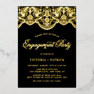Invitation En Aluminium Elégante Brocade Lace Black Photo Party