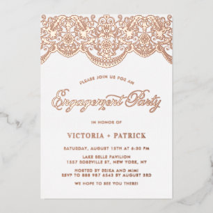 Invitation En Aluminium Elégante Brocade Lace Rose Gold Engagement Party