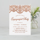 Invitation En Aluminium Elégante Brocade Lace Rose Gold Engagement Party (Debout devant)