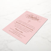 Invitation En Aluminium Élégante calligraphie Baptême Blush Rose Or (Rotation)