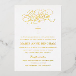 Invitation En Aluminium Élégante calligraphie Baptême Or