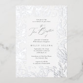 Invitation En Aluminium Élégante calligraphie croisée Baptême d'argent flo (Recto)