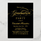 Invitation En Aluminium Élégante Calligraphie Grad Party Noir et Or (Recto)