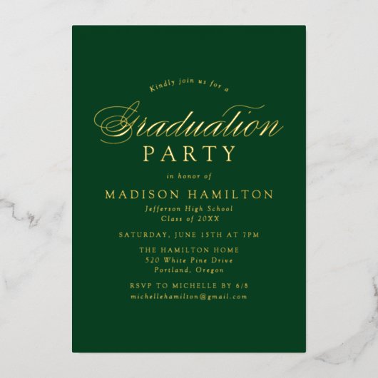 Invitation En Aluminium Élégante calligraphie Green Photo Graduation Party (Recto)