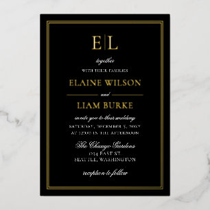 Invitation En Aluminium Élégante calligraphie Luxe Black Gold Mariage