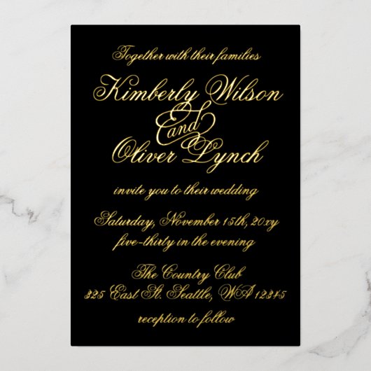 Invitation En Aluminium Élégante calligraphie manuscrite Luxe Mariage Foil (Recto)