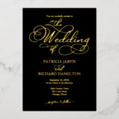 Invitation En Aluminium Élégante calligraphie Mariage Black Gold (Recto)