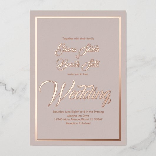 Invitation En Aluminium Élégante calligraphie Mariage cardiaque Pressing F (Recto)