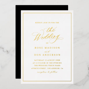 Invitation En Aluminium Élégante calligraphie mariage noir et or à feuille