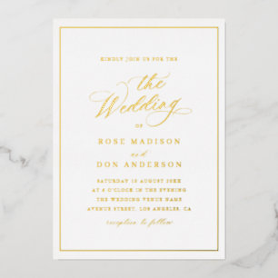 Invitation En Aluminium Élégante calligraphie mariage or et blanc