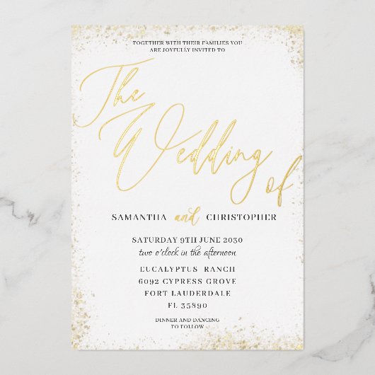 Invitation En Aluminium Élégante Calligraphie Or Le Mariage De (Recto)