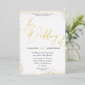 Invitation En Aluminium Élégante Calligraphie Or Le Mariage De (Debout devant)