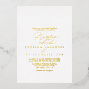 Invitation En Aluminium Élégante Calligraphie Stylée Notre Mariage Or