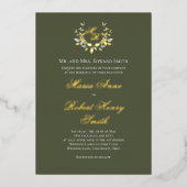 Invitation En Aluminium Élégante calligraphie verte Monogramme or Mariage (Recto)