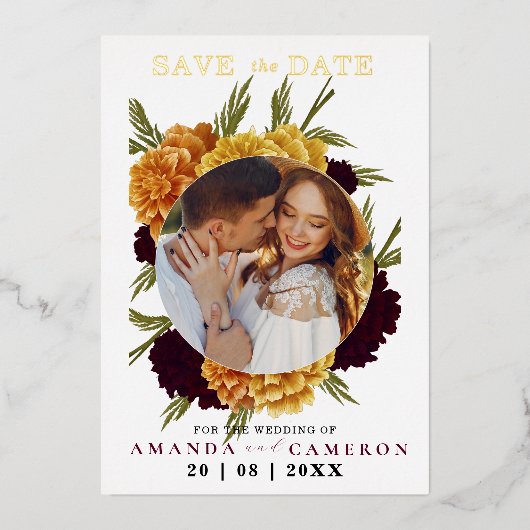 Invitation En Aluminium Elégante couleur rouge bordeaux "MARIGOLD" Photo (Recto)