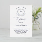 Invitation En Aluminium élégante couronne bleue Baptême argent (Debout devant)