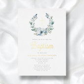 Invitation En Aluminium Élégante couronne Bleue Croix Religieuse Baptême G