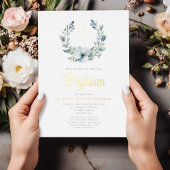 Invitation En Aluminium Élégante couronne Bleue Croix Religieuse Baptême G