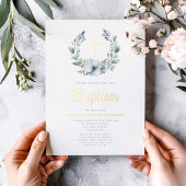 Invitation En Aluminium Élégante couronne Bleue Croix Religieuse Baptême G