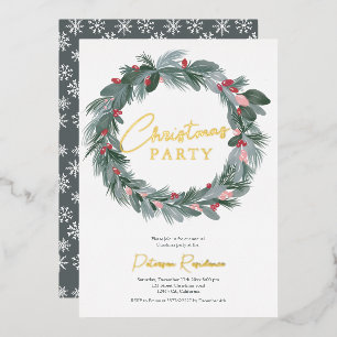 Invitation En Aluminium Élégante couronne de Noël vert bleu rouge