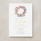 Invitation En Aluminium Élégante couronne florale fille Baptême or