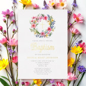 Invitation En Aluminium Élégante couronne florale fille Baptême or