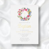 Invitation En Aluminium Élégante couronne florale fille Baptême or