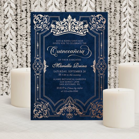 Invitation En Aluminium Elégante Couronne rose Tiara Quinceanera
