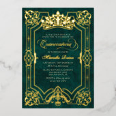 Invitation En Aluminium Elégante Couronne verte Tiara Quinceanera (Recto)