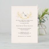Invitation En Aluminium Elégante Crème Foliage Mariage Or (Debout devant)