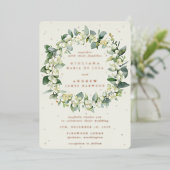 Invitation En Aluminium Elégante crème Snowberry+Eucalyptus Wreath Mariage (Debout devant)