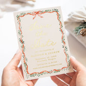 Invitation En Aluminium Élégante crème verte au ruban rouge Enregistrer la