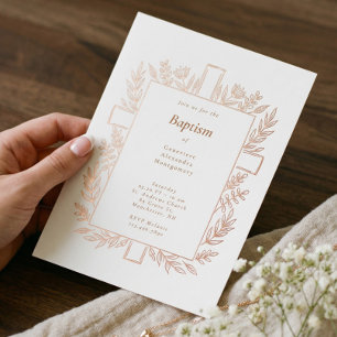 Invitation En Aluminium Élégante Croix Florale Baptême Photo Religieux Béb