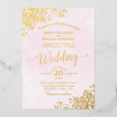 Invitation En Aluminium Elégante dentelle d'or sur rose pâle Fancy Mariage (Recto)