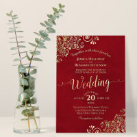 Elégante dentelle or sur Crimson Red Frilly Mariag