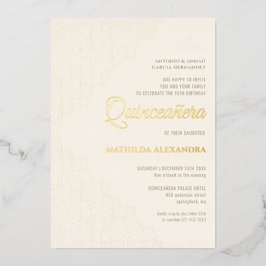 Invitation En Aluminium Elégante dentelle Tiara Quinceanera Or (Recto)