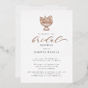 Invitation En Aluminium Élégante Douche de Mariée Feuille d'Or Rose