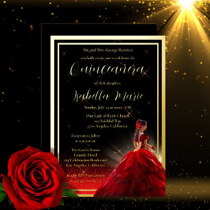 Invitation En Aluminium Élégante Faux Paillettes Rouges Quinceañera Anni