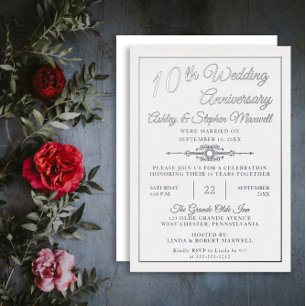Invitation En Aluminium Élégante fête d'anniversaire de mariage de 10 ans 