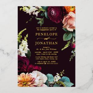 Invitation En Aluminium Élégante fête d'automne Floral Gold Engagement Par