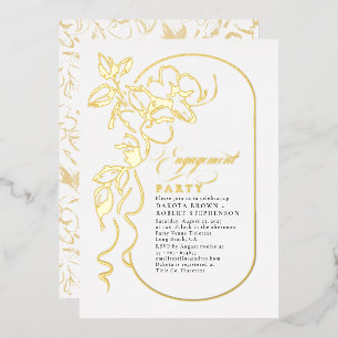 Invitation En Aluminium Élégante Fête de Fiançailles Florale Romantique Or