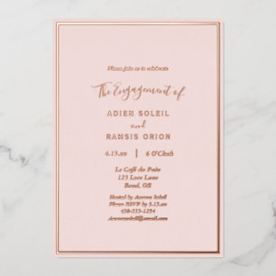 Invitation En Aluminium Élégante Fête de Fiançailles Rose Pâle Or Rose Mod