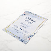 Invitation En Aluminium Élégante Fête de Mariage Florale Bleue (Rotation)