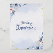 Invitation En Aluminium Élégante Fête de Mariage Florale Bleue (Verso)